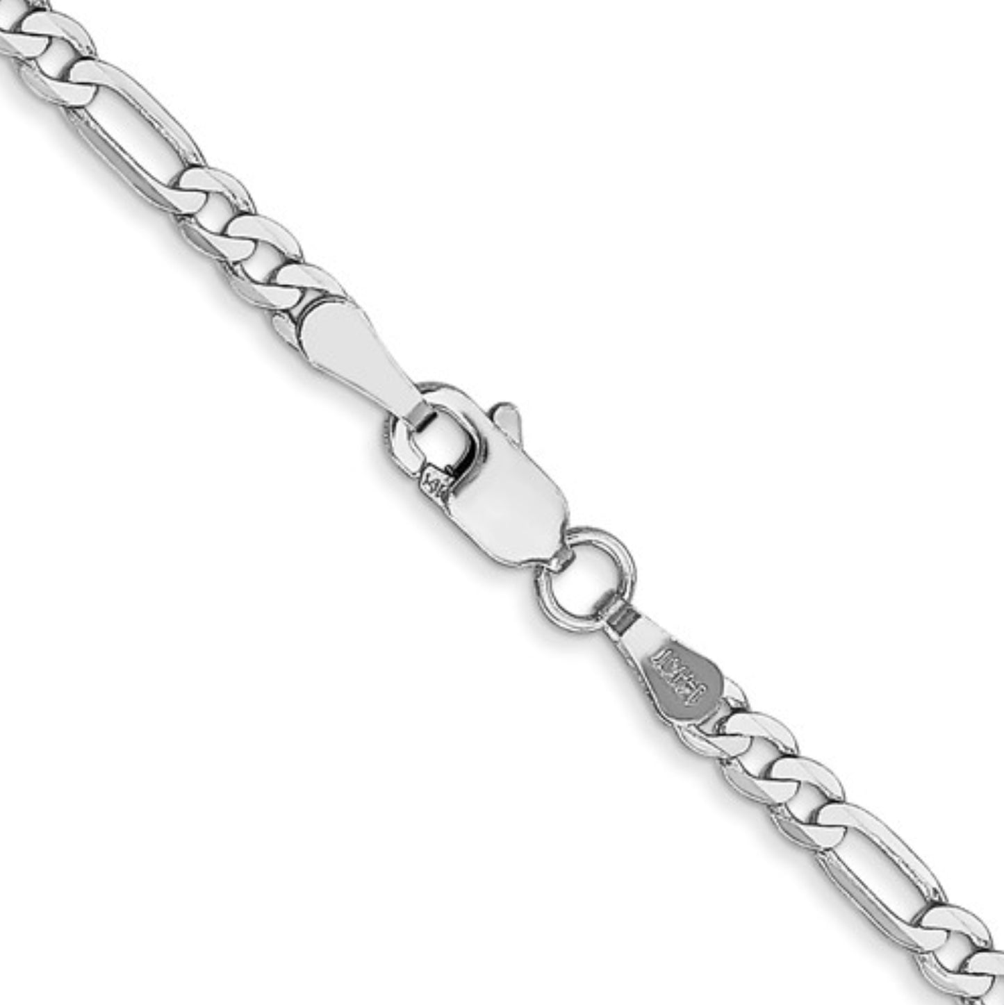 14K 2.75mm White Gold Flat Figaro Chain