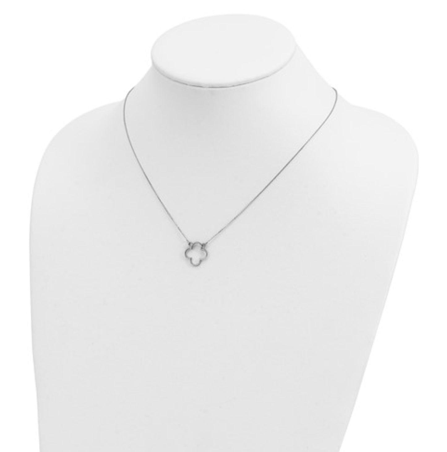 14k White Gold Clover Necklace