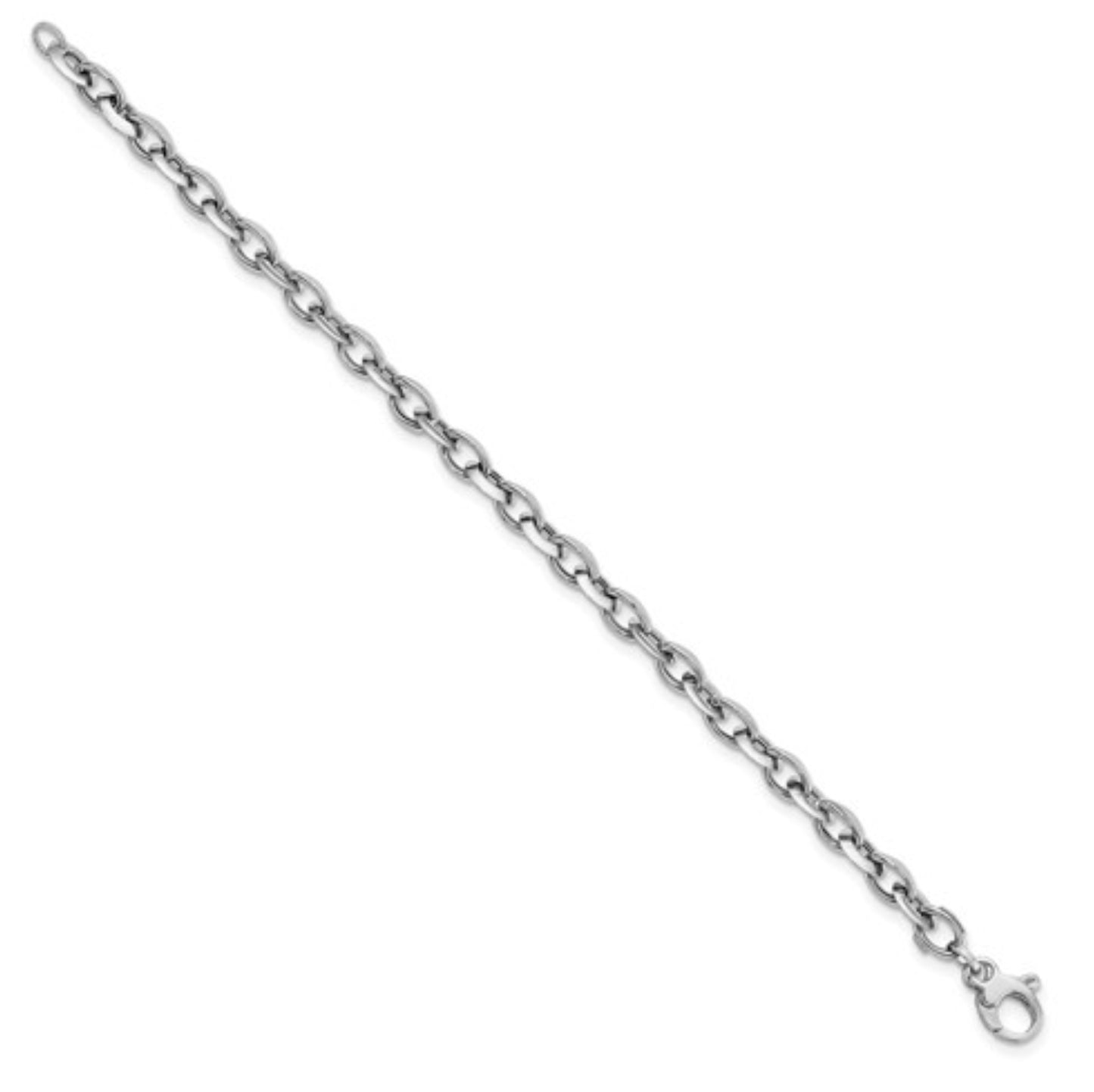 14k 7mm White Gold Flat Sided Oval Link Bracelet
