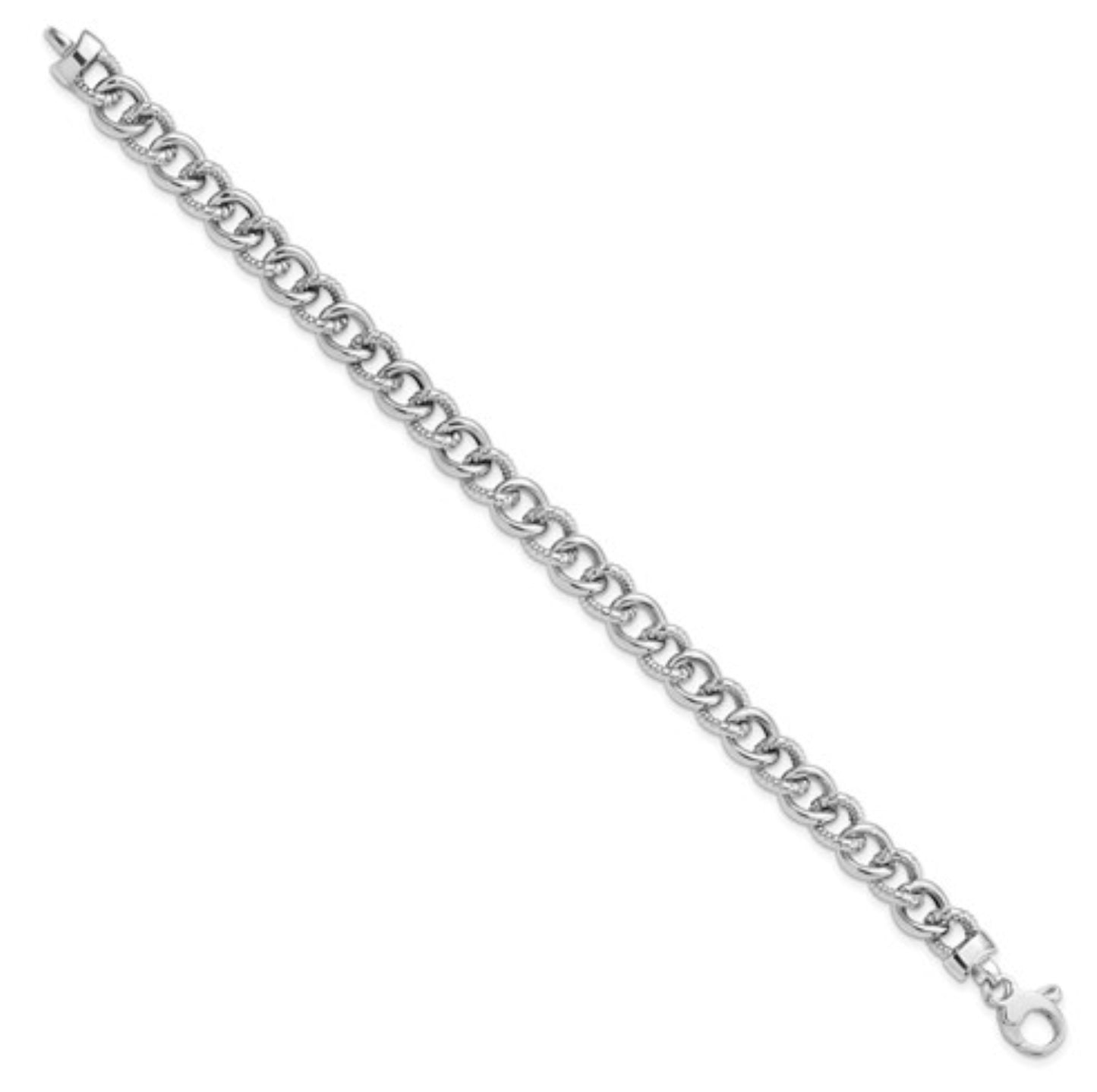14k 8mm White Gold Textured Link Bracelet