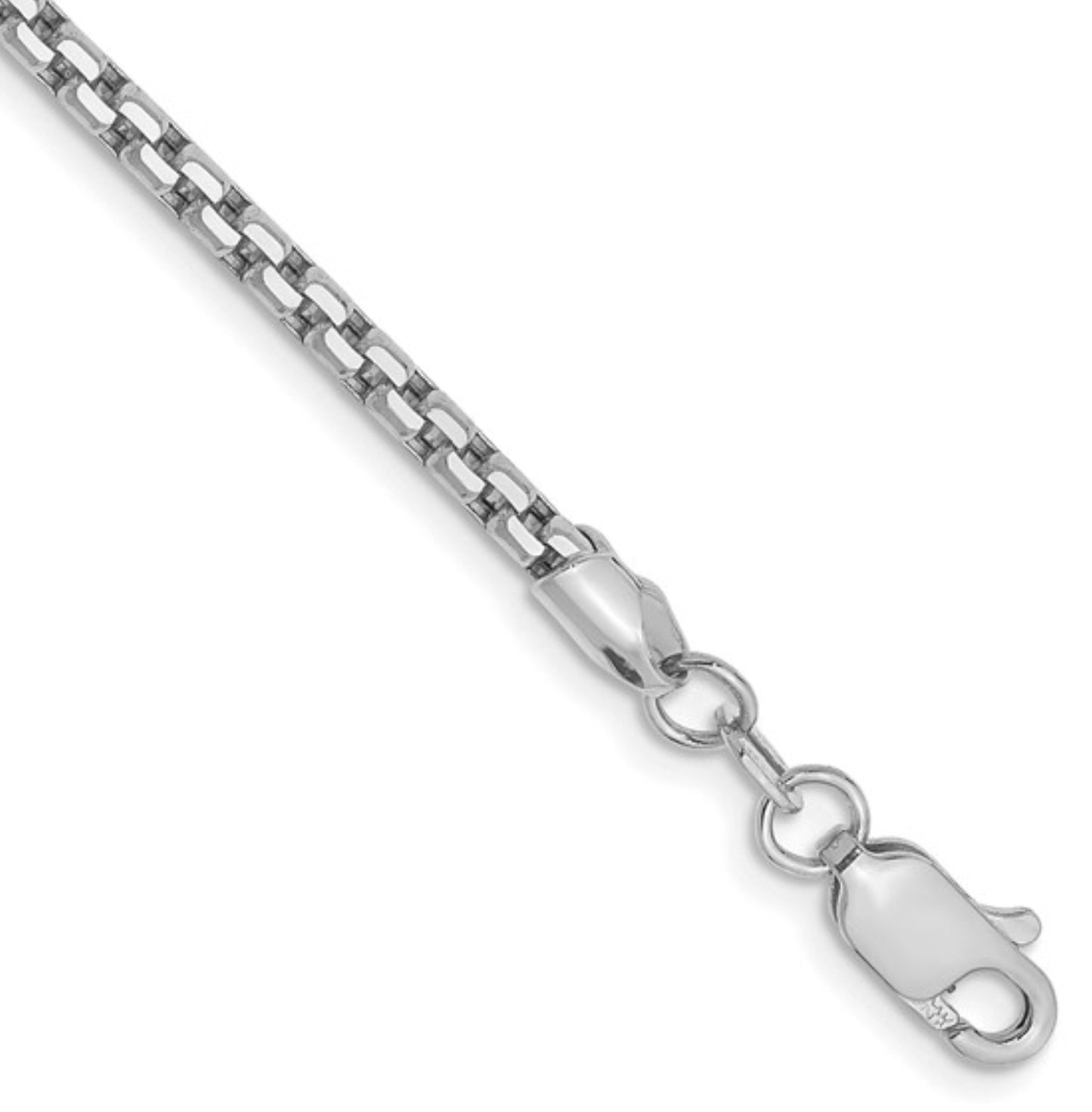 14k 2.45mm White Gold Round Box Chain Bracelet