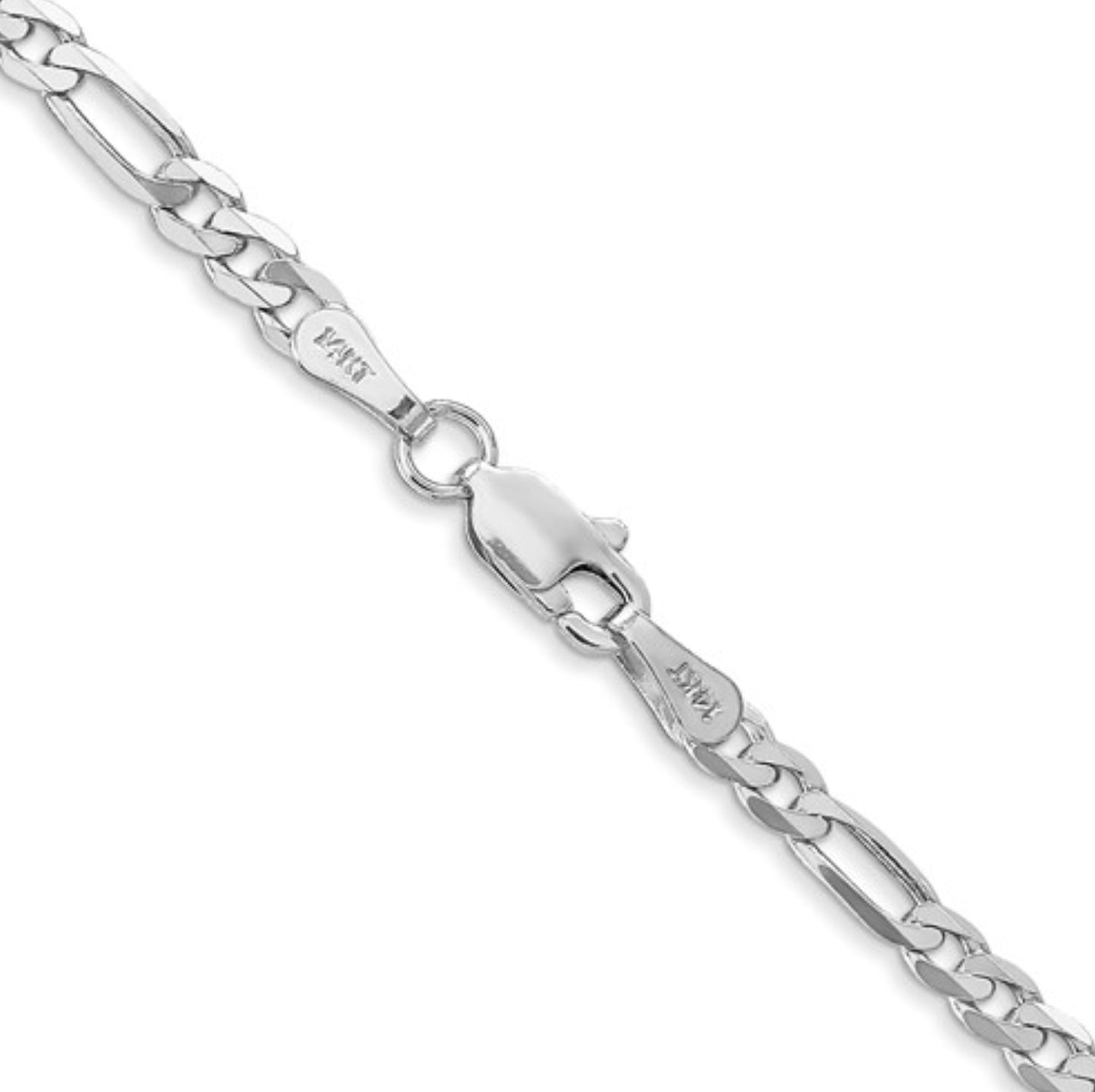 14k 3mm White Gold Flat Figaro Chain
