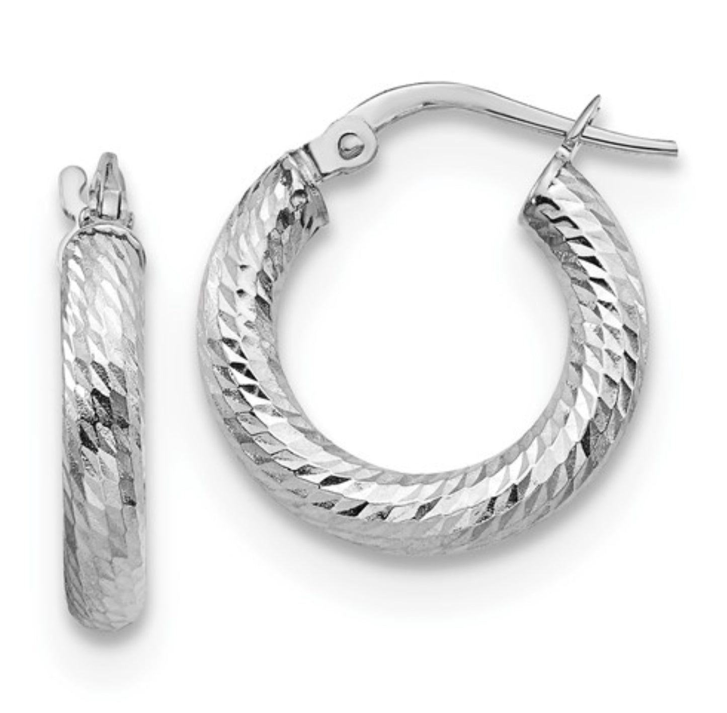 14k White Gold Diamond-Cut Huggie Hoops