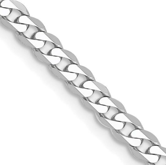 14k 2.9mm White Gold Flat Beveled Curb Chain