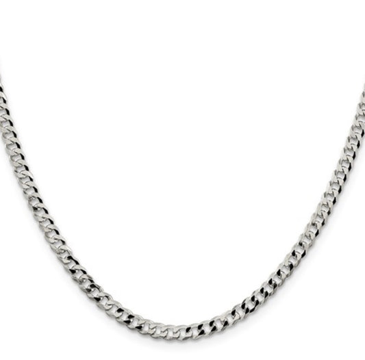 Sterling Silver 4mm Beveled Curb Chain