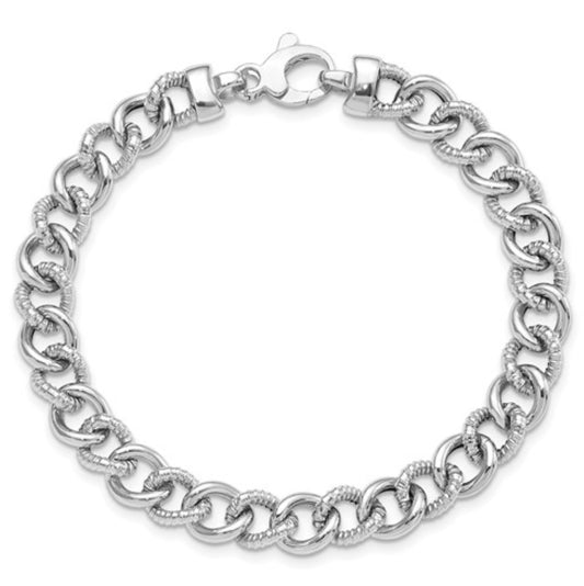 14k 8mm White Gold Textured Link Bracelet
