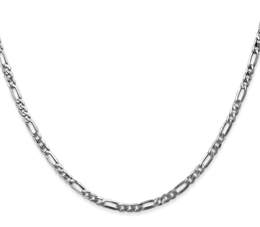 14K 2.75mm White Gold Flat Figaro Chain