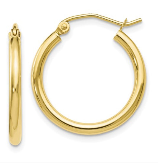 10K Yellow Gold Polished Hinged Hoop Earrings Small