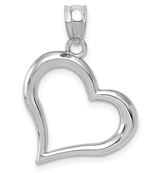 14k White Gold Slanted Heart Pendant