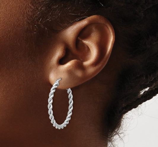 14k White Gold Twisted Hoops
