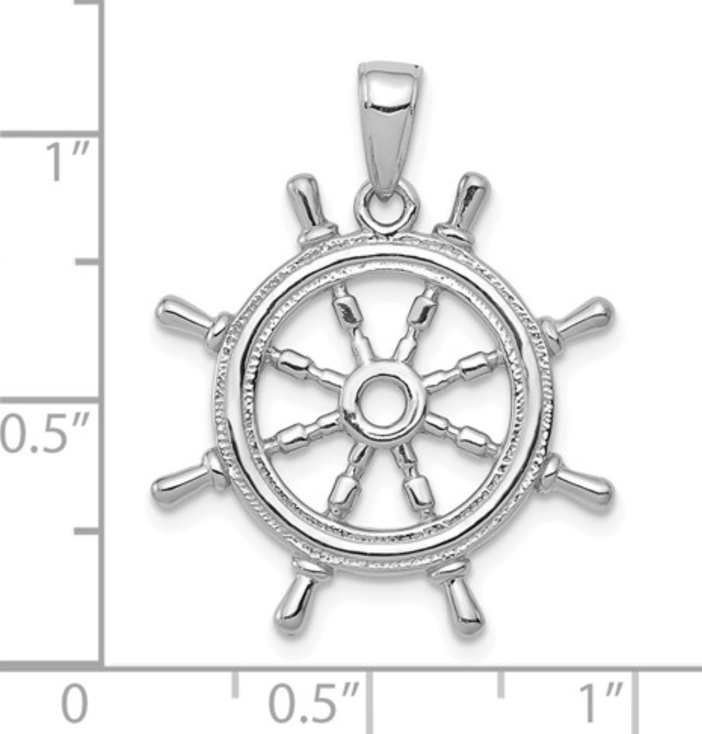 14k White Gold Ship Wheel Pendant