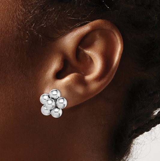 Sterling Silver Flower Ball Studs