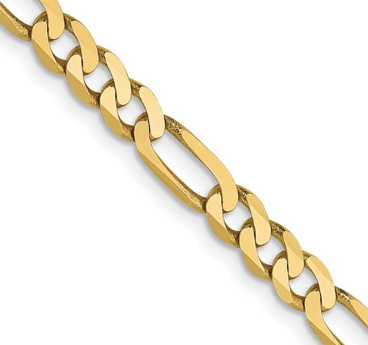 10k 4mm Yellow Gold Flat Figaro Chain