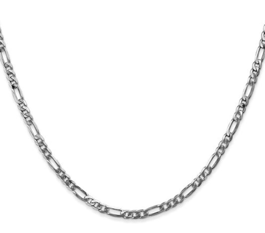14k 3mm White Gold Flat Figaro Chain