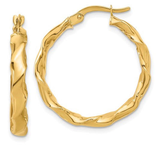 14K Yellow Gold Twisted Hoop Earrings
