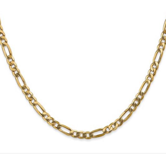 10k 4mm Yellow Gold Flat Figaro Chain