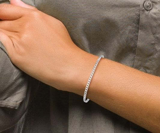 14K 2.9mm White Gold Flat Beveled Curb Bracelet