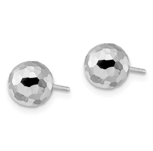 14k White Gold Disco Ball Studs