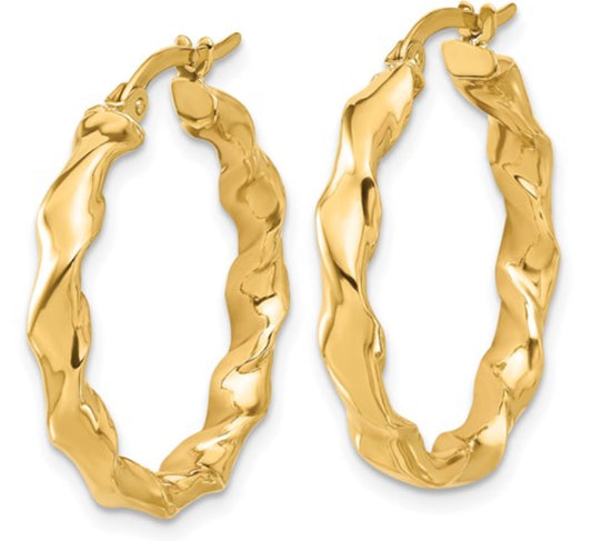 14K Yellow Gold Twisted Hoop Earrings