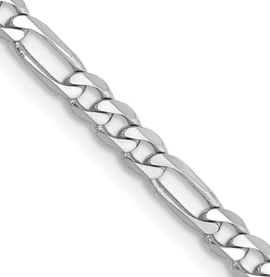 14k 3mm White Gold Flat Figaro Chain