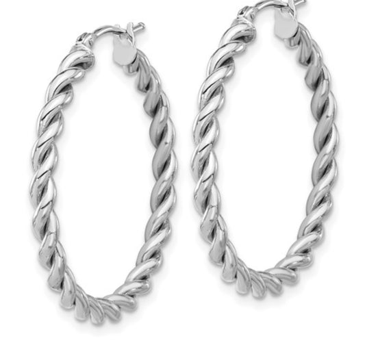 14k White Gold Twisted Hoops