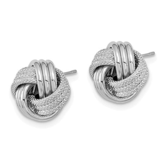 14k White Gold Love Knot Studs
