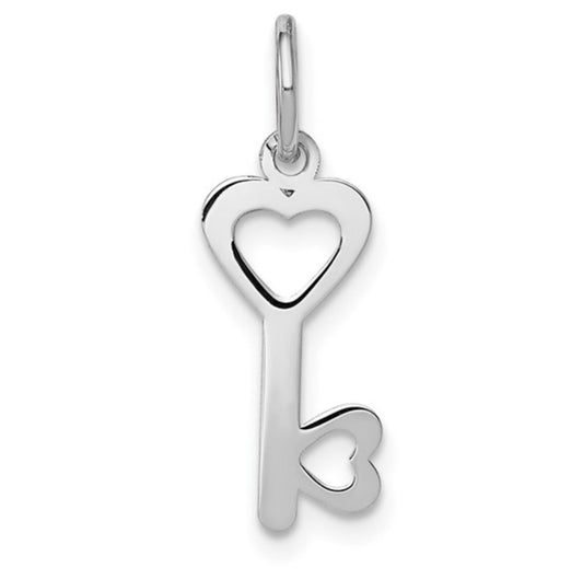 14k White Gold Heart Key Pendant