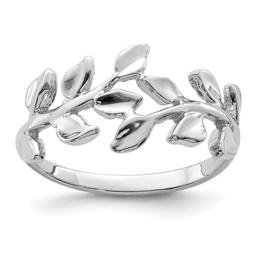 14k White Gold Leaf Ring