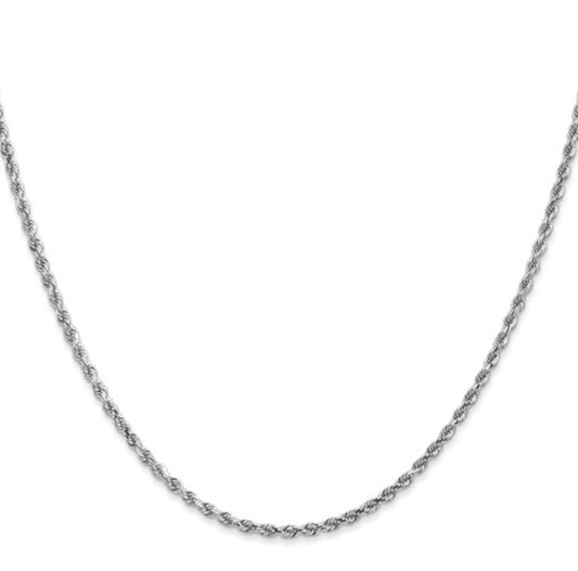 10k 2mm White Gold Diamond-Cut Rope Chain