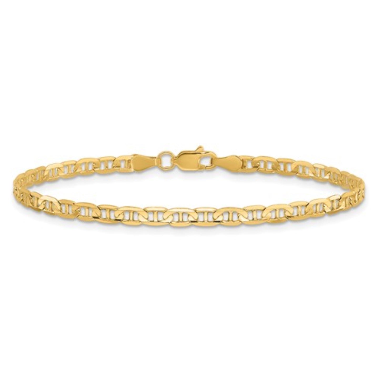 14K 3mm Yellow Gold Concave Anchor Chain Bracelet