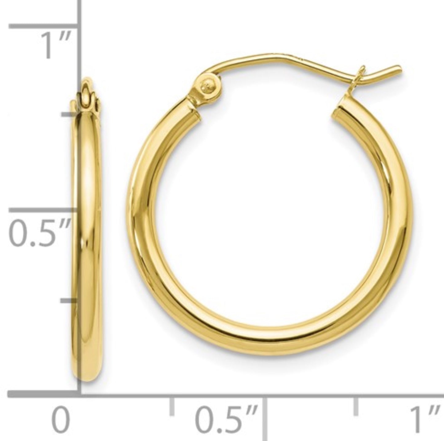10K Yellow Gold Polished Hinged Hoop Earrings Small