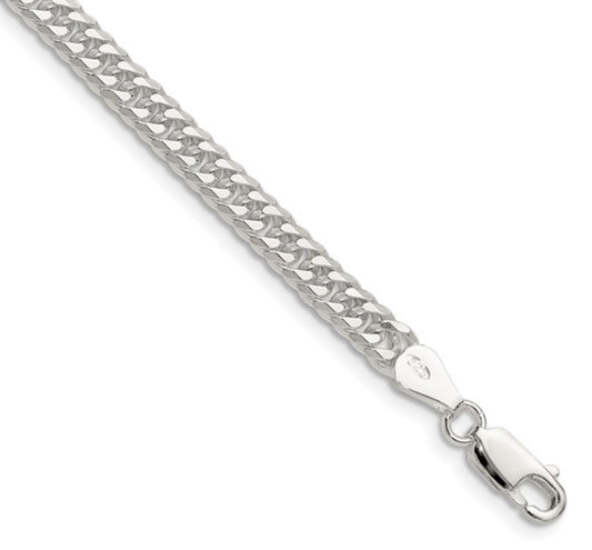 Sterling Silver 4.8mm Diamond-Cut Curb Chain Bracelet