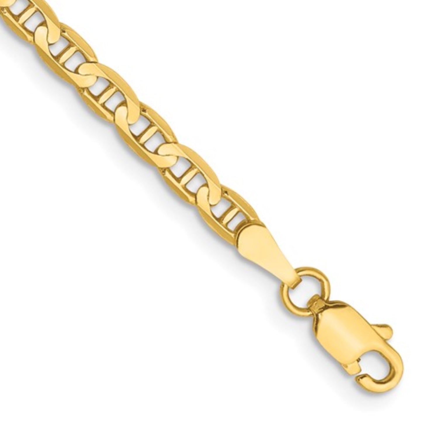 14K 3mm Yellow Gold Concave Anchor Chain Bracelet