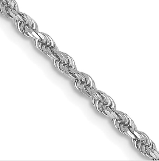 10k 2mm White Gold Diamond-Cut Rope Chain