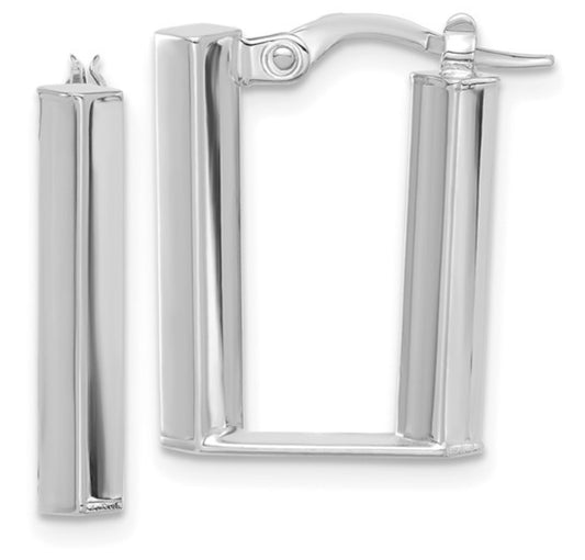 14k White Gold Square Hoops
