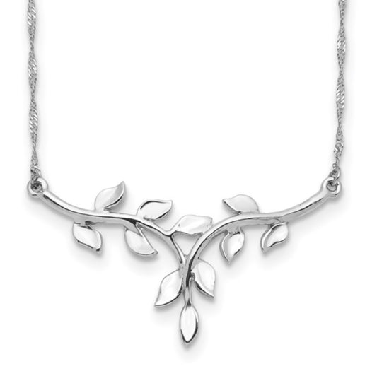14k White Gold Leaf Necklace
