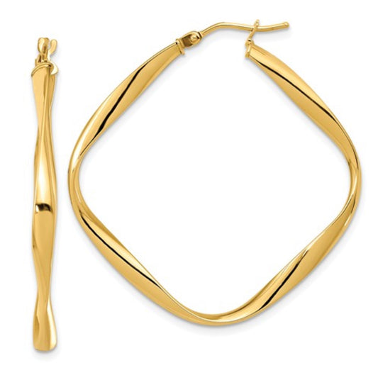 14K Yellow Gold Twisted Square Hoop Earrings