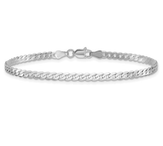 14K 2.9mm White Gold Flat Beveled Curb Bracelet